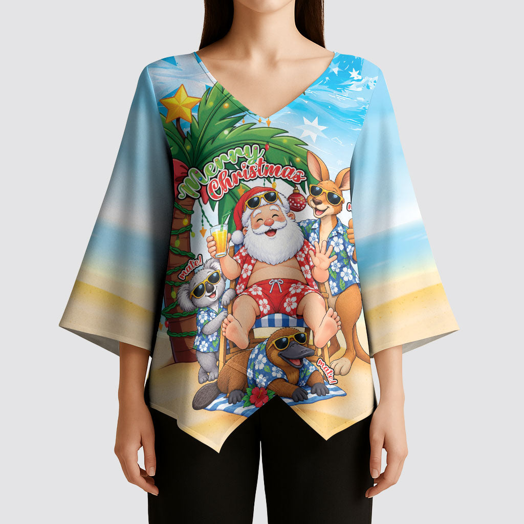 Aussie Christmas Kimono Sleeve Blouse Santa Summer Vibes