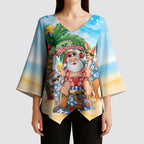 Aussie Christmas Kimono Sleeve Blouse Santa Summer Vibes