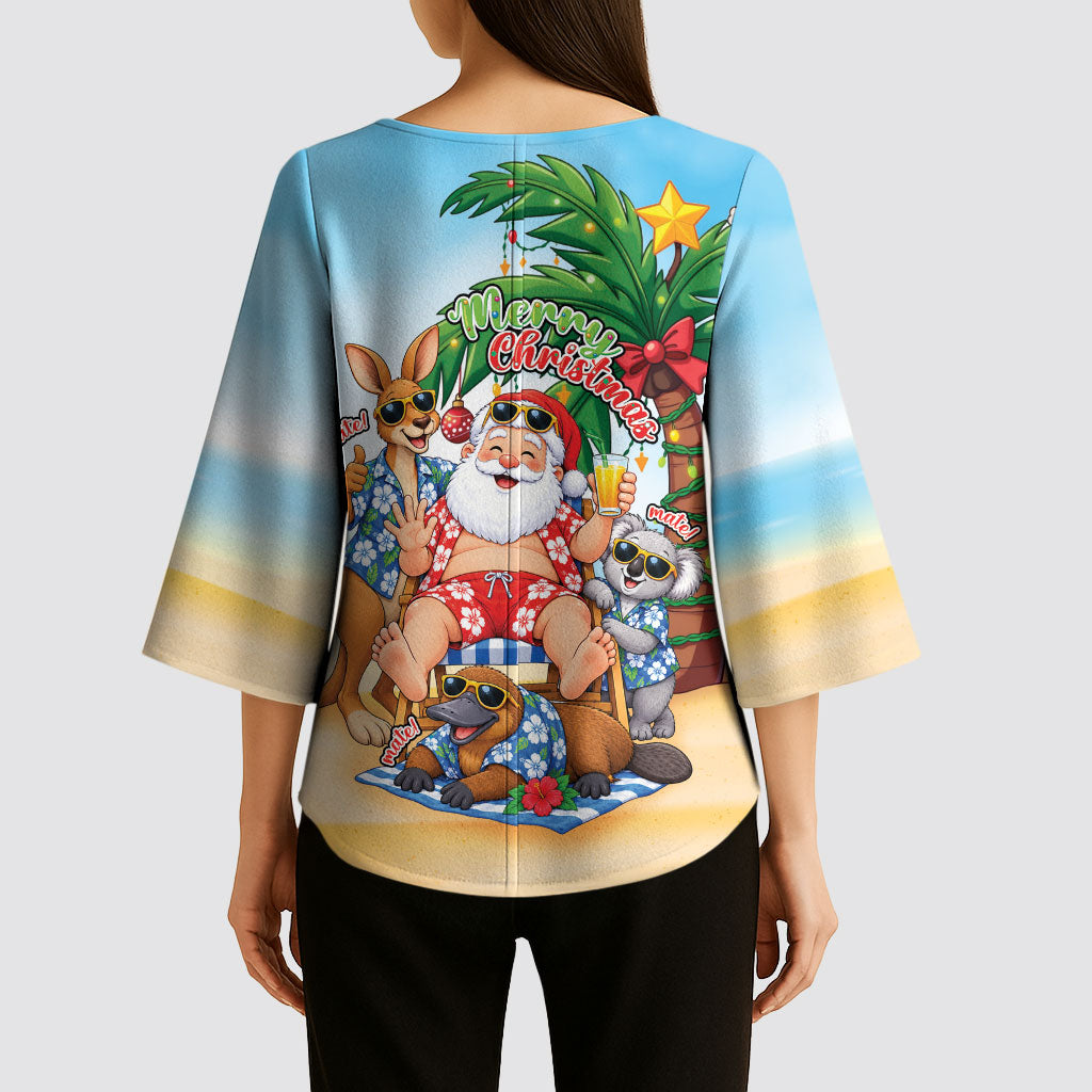 Aussie Christmas Kimono Sleeve Blouse Santa Summer Vibes