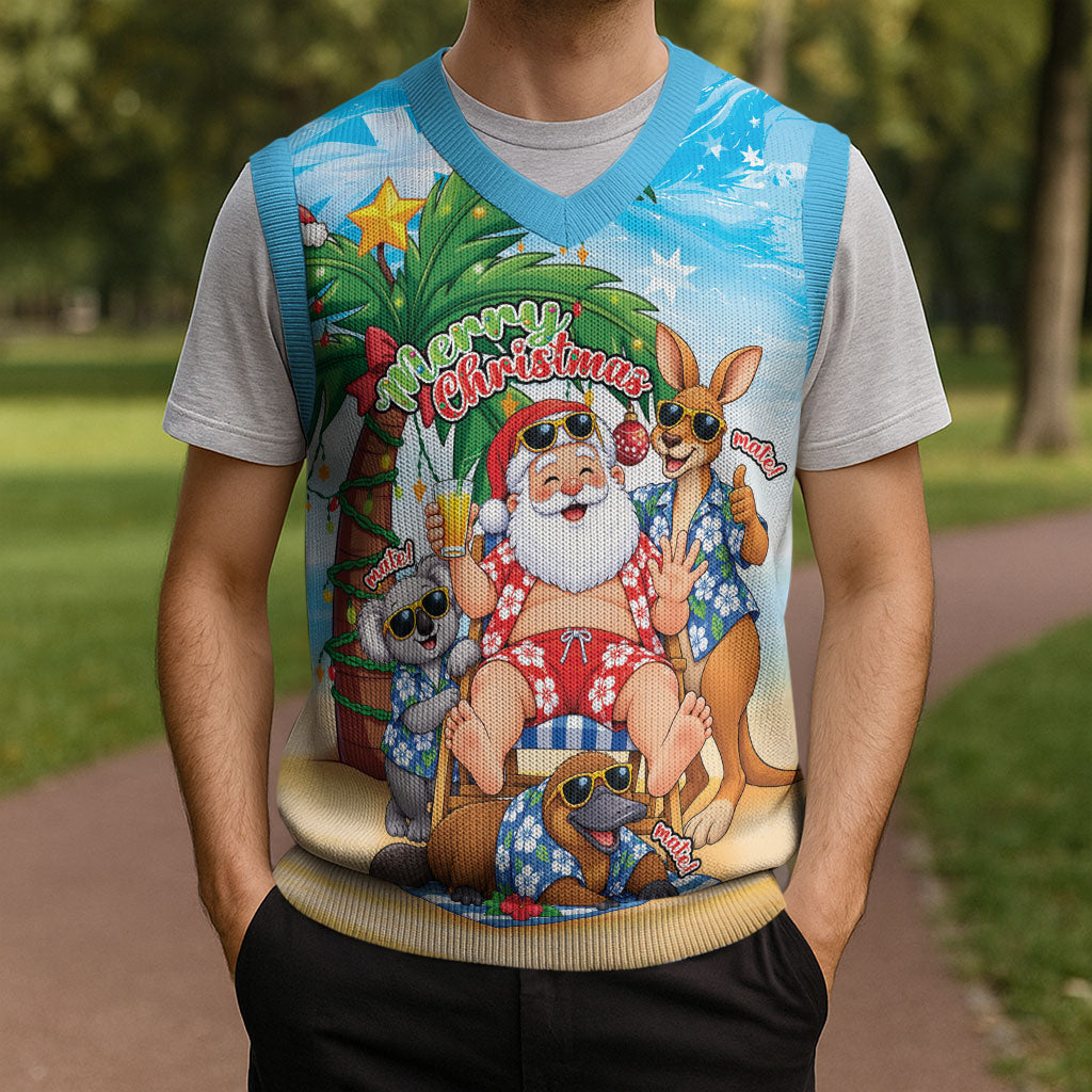 Aussie Christmas Knitted V-Neck Vest Santa Summer Vibes