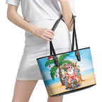 Aussie Christmas Leather Tote Bag Santa Summer Vibes