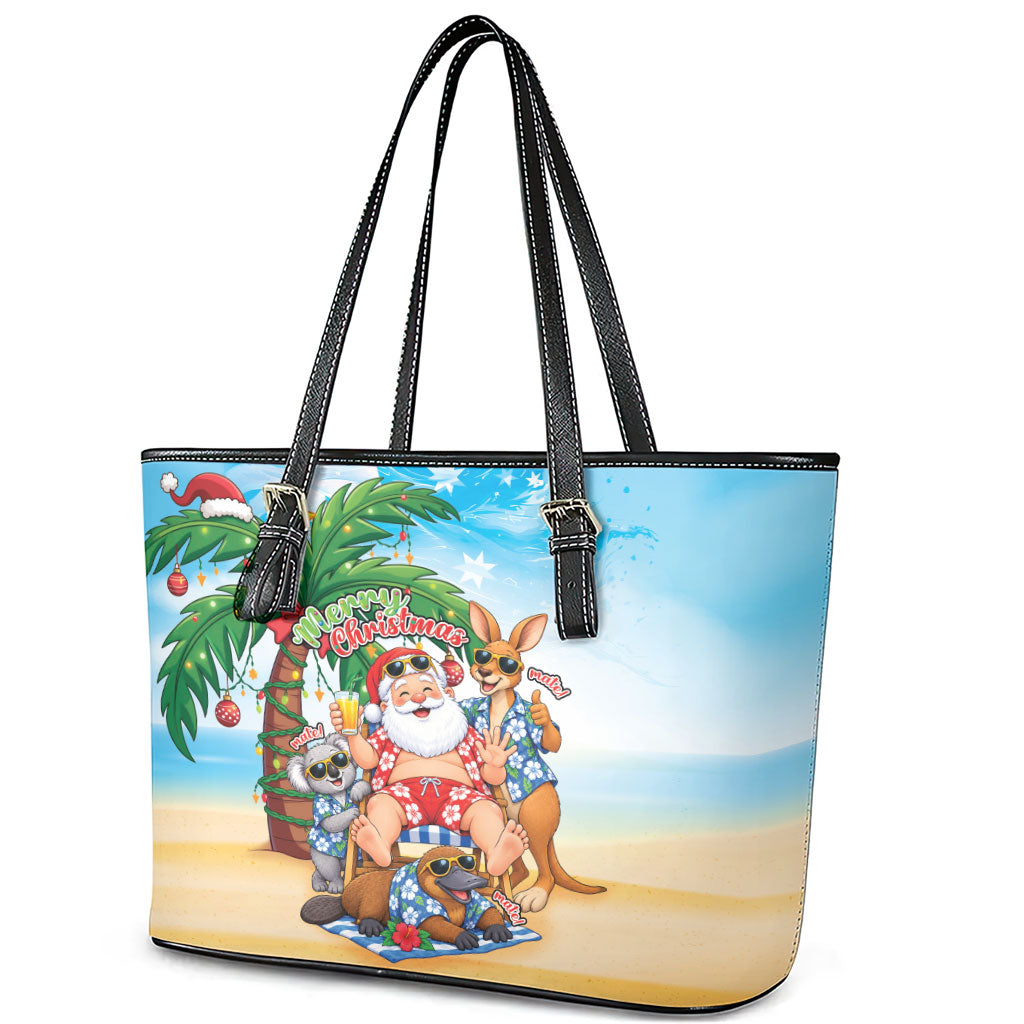 Aussie Christmas Leather Tote Bag Santa Summer Vibes