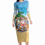 Aussie Christmas Long Sleeve Bodycon Dress Santa Summer Vibes