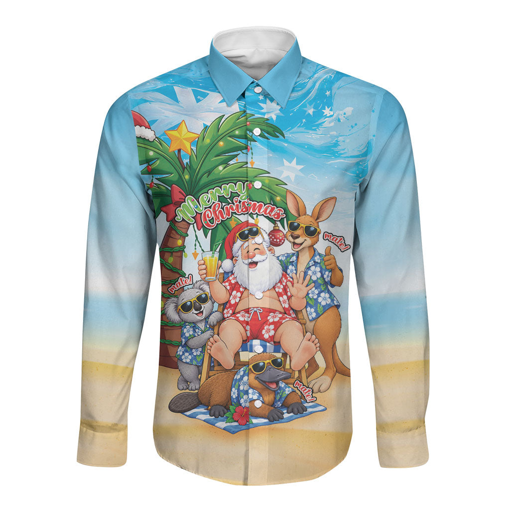Aussie Christmas Long Sleeve Button Shirt Santa Summer Vibes