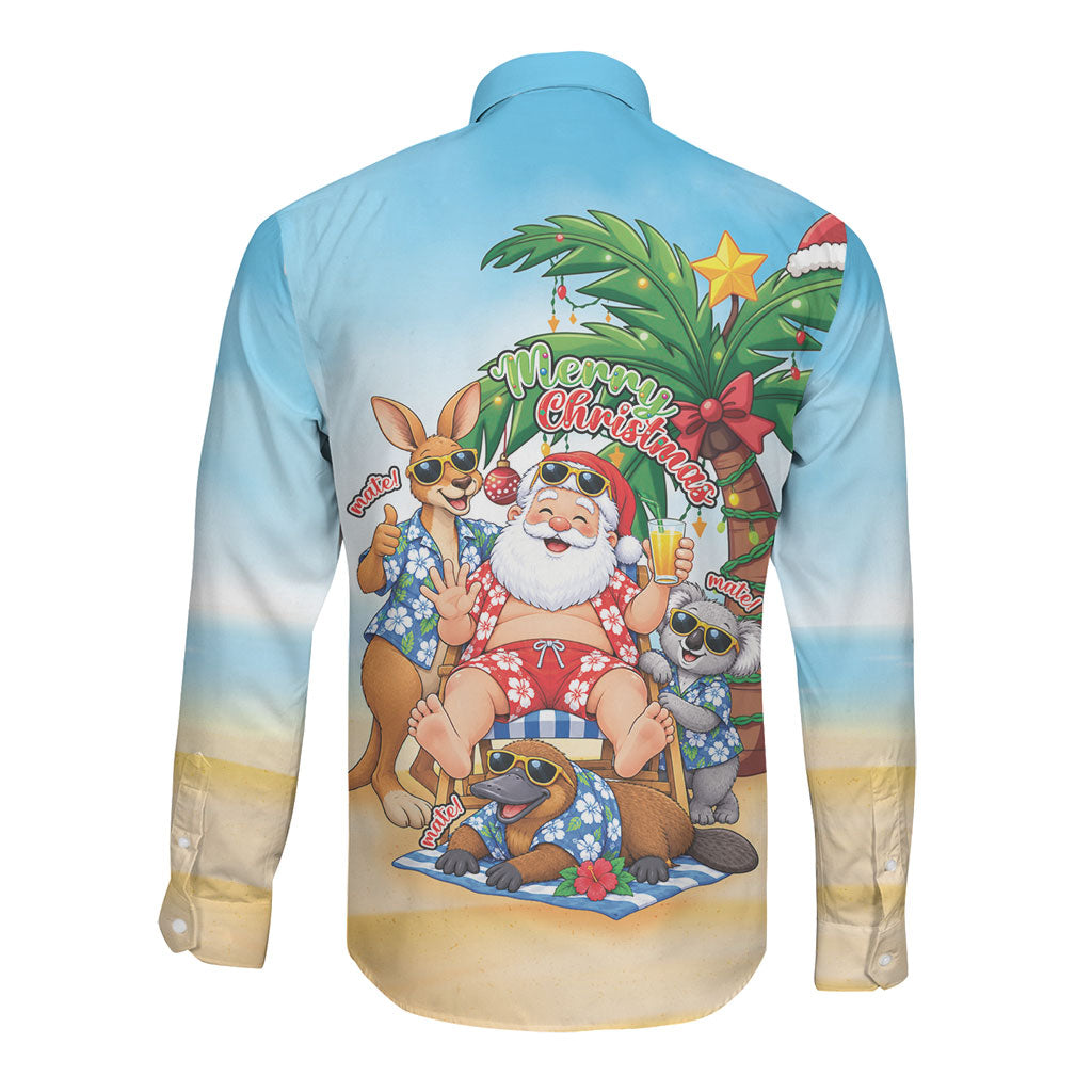 Aussie Christmas Long Sleeve Button Shirt Santa Summer Vibes