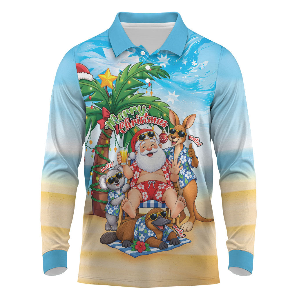 Aussie Christmas Long Sleeve Polo Shirt Santa Summer Vibes