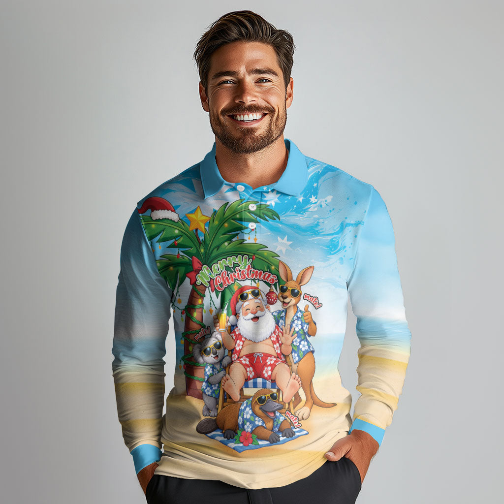Aussie Christmas Long Sleeve Polo Shirt Santa Summer Vibes