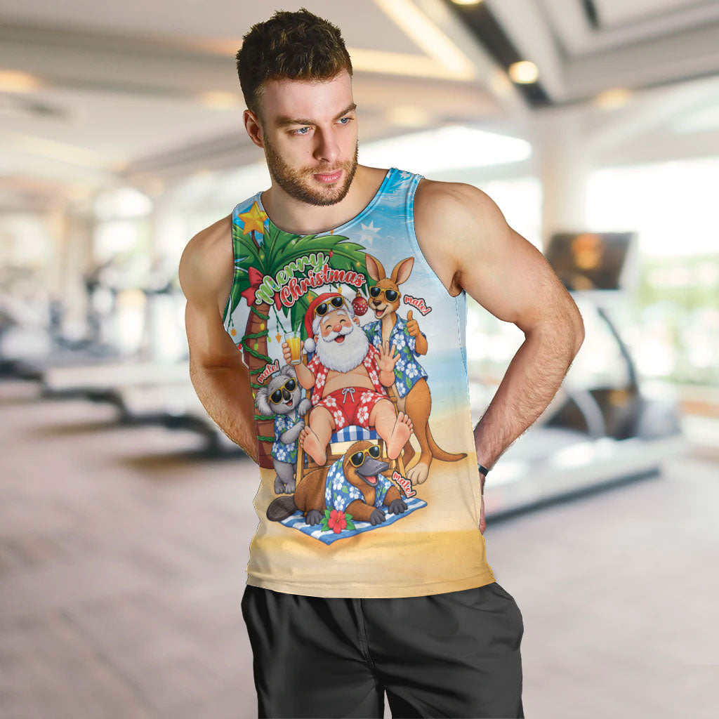 Aussie Christmas Men Tank Top Santa Summer Vibes