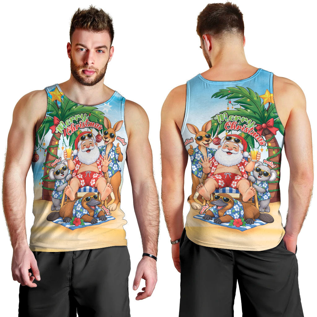 Aussie Christmas Men Tank Top Santa Summer Vibes