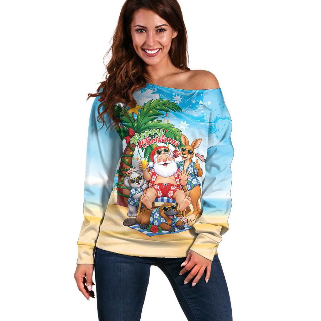 Aussie Christmas Off Shoulder Sweater Santa Summer Vibes