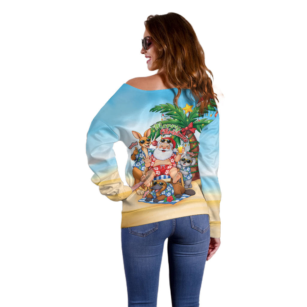 Aussie Christmas Off Shoulder Sweater Santa Summer Vibes