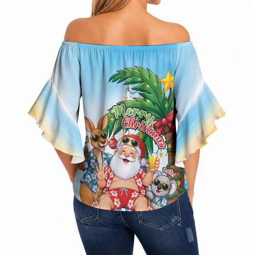 Aussie Christmas Off Shoulder Wrap Waist Top Santa Summer Vibes