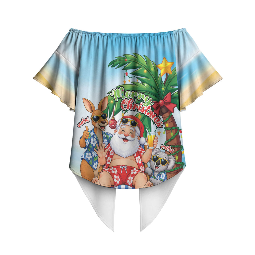 Aussie Christmas Off Shoulder Wrap Waist Top Santa Summer Vibes