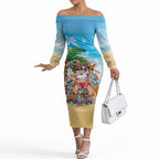 Aussie Christmas Off The Shoulder Long Sleeve Dress Santa Summer Vibes
