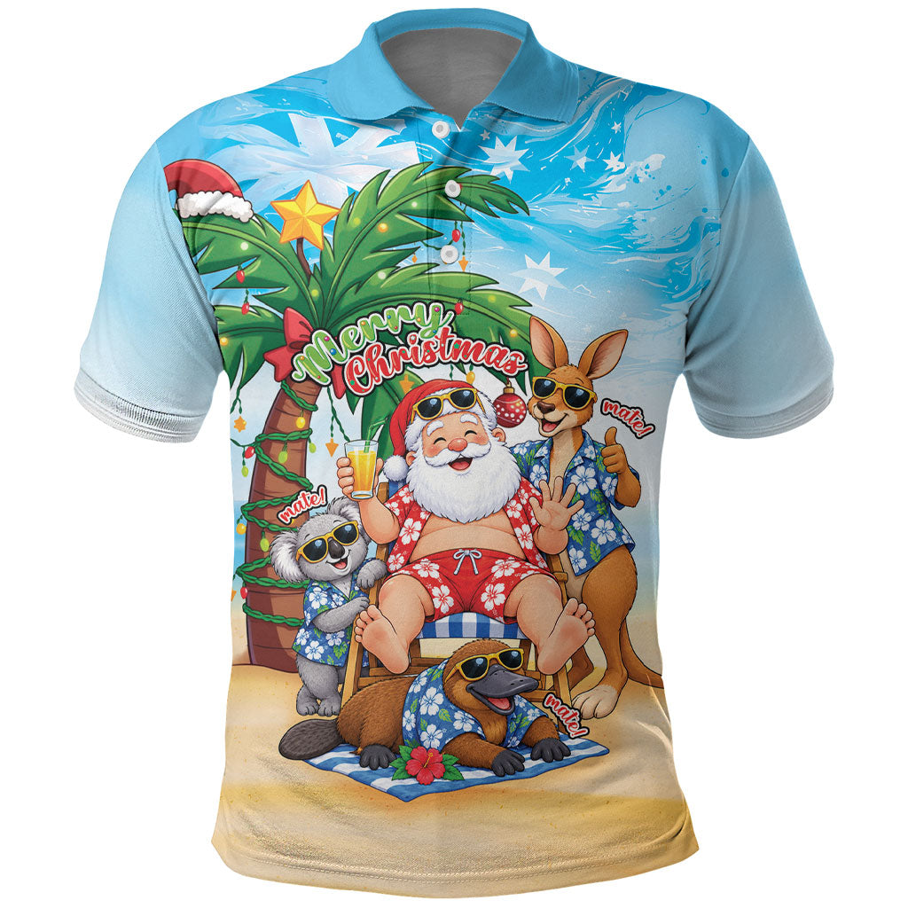 Aussie Christmas Polo Shirt Santa Summer Vibes
