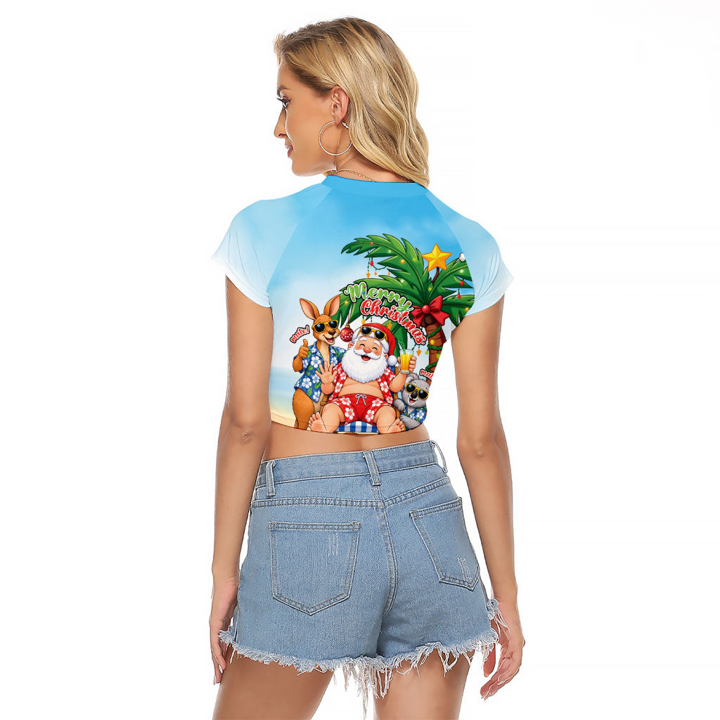 Aussie Christmas Raglan Cropped T Shirt Santa Summer Vibes