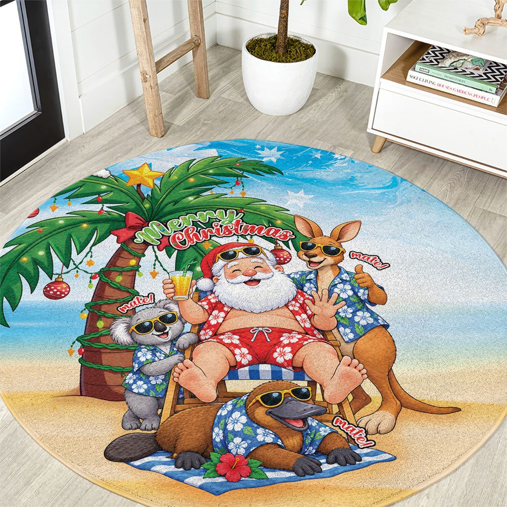 Aussie Christmas Round Carpet Santa Summer Vibes