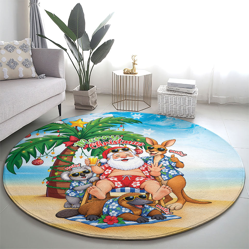 Aussie Christmas Round Carpet Santa Summer Vibes