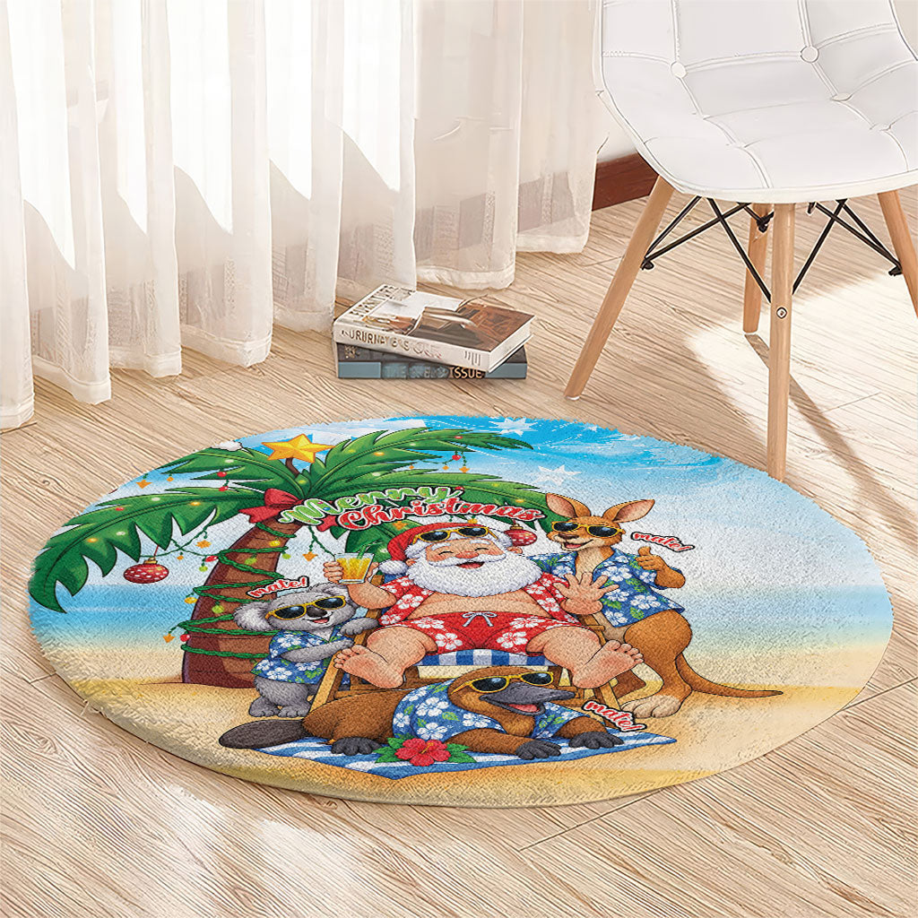 Aussie Christmas Round Carpet Santa Summer Vibes