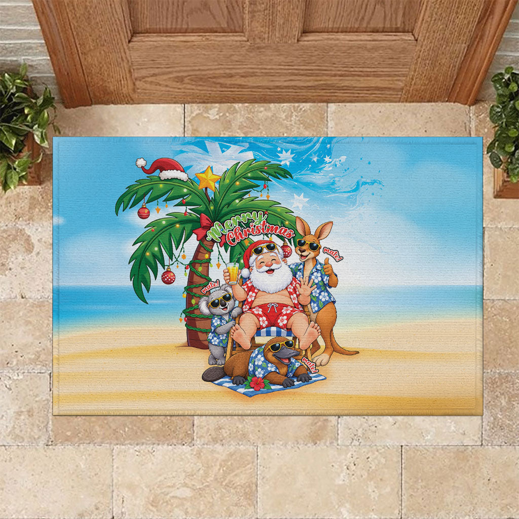 Aussie Christmas Rubber Doormat Santa Summer Vibes