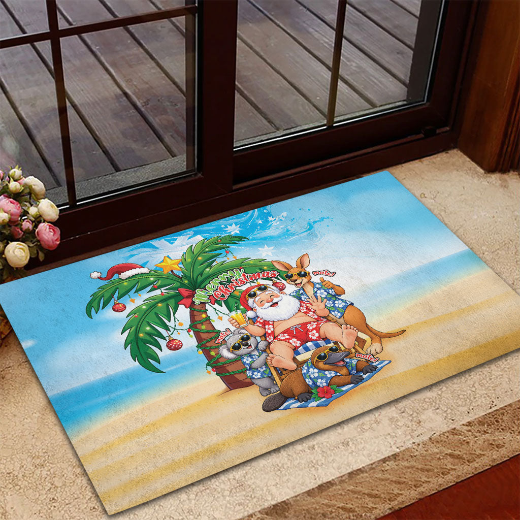 Aussie Christmas Rubber Doormat Santa Summer Vibes