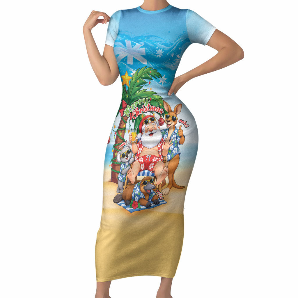 Aussie Christmas Short Sleeve Bodycon Dress Santa Summer Vibes