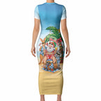 Aussie Christmas Short Sleeve Bodycon Dress Santa Summer Vibes