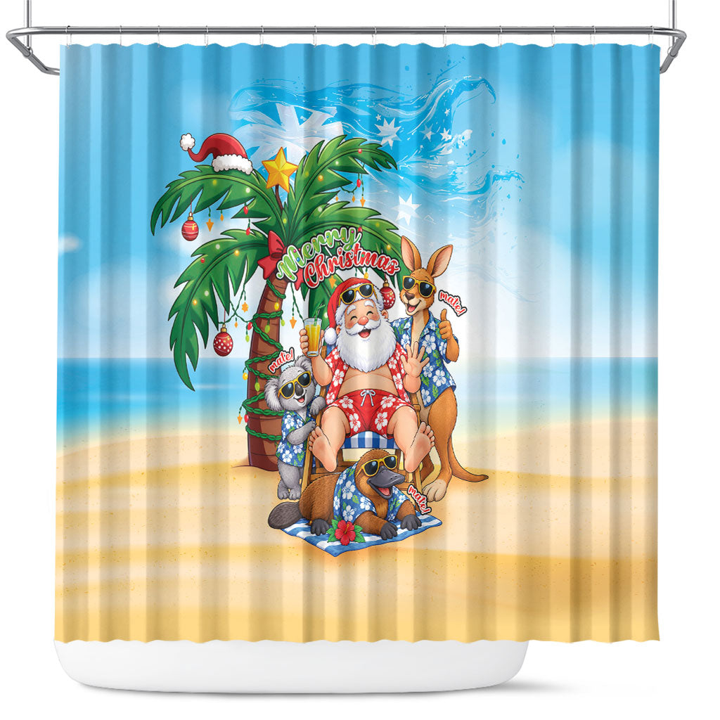 Aussie Christmas Shower Curtain Santa Summer Vibes