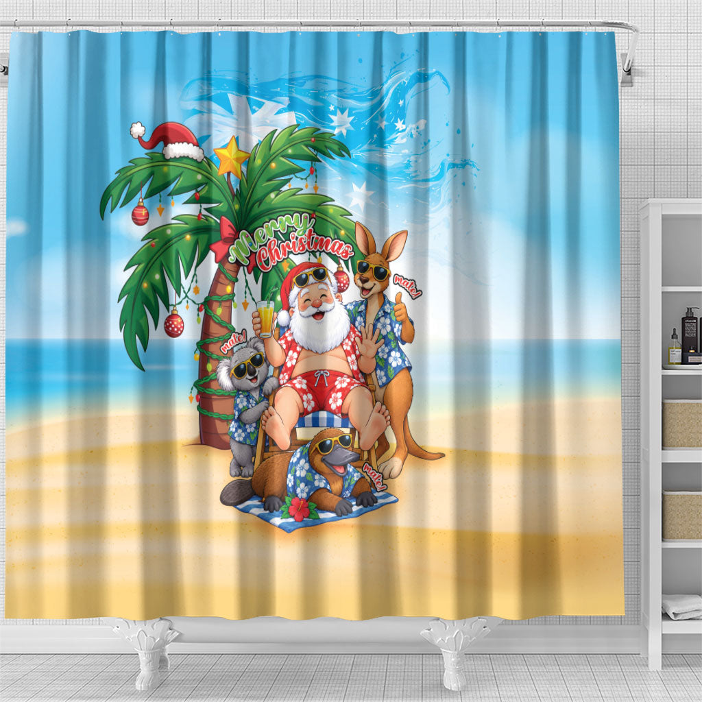 Aussie Christmas Shower Curtain Santa Summer Vibes