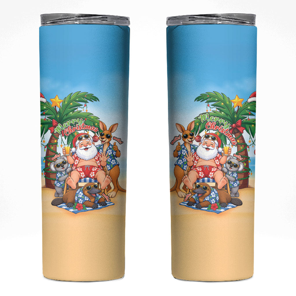 Aussie Christmas Skinny Tumbler Santa Summer Vibes