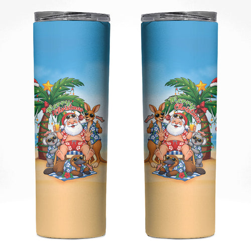 Aussie Christmas Skinny Tumbler Santa Summer Vibes