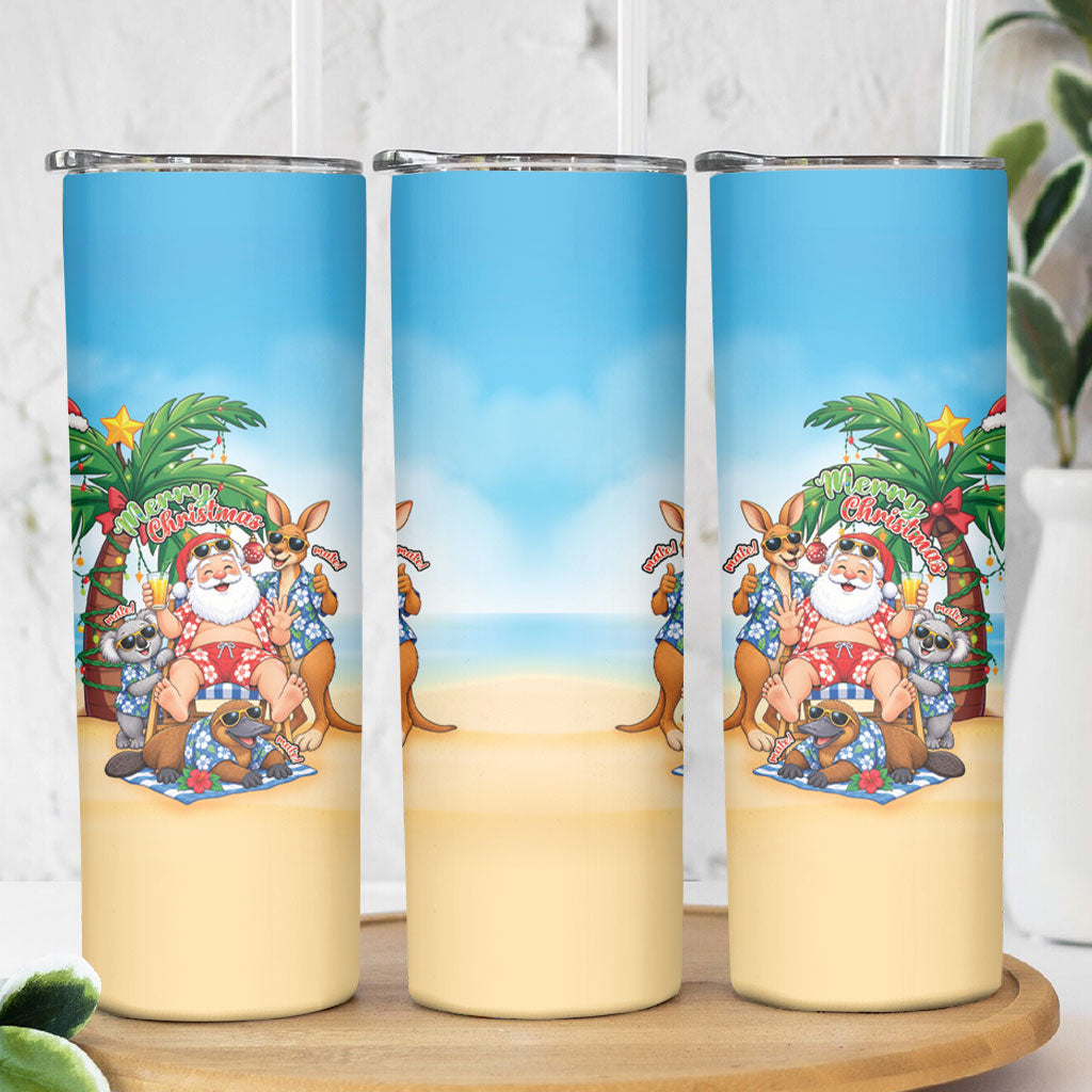 Aussie Christmas Skinny Tumbler Santa Summer Vibes