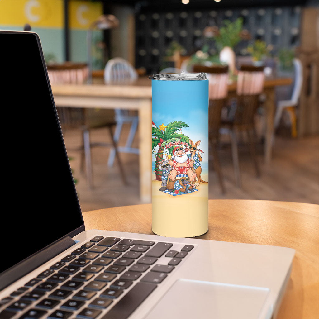 Aussie Christmas Skinny Tumbler Santa Summer Vibes