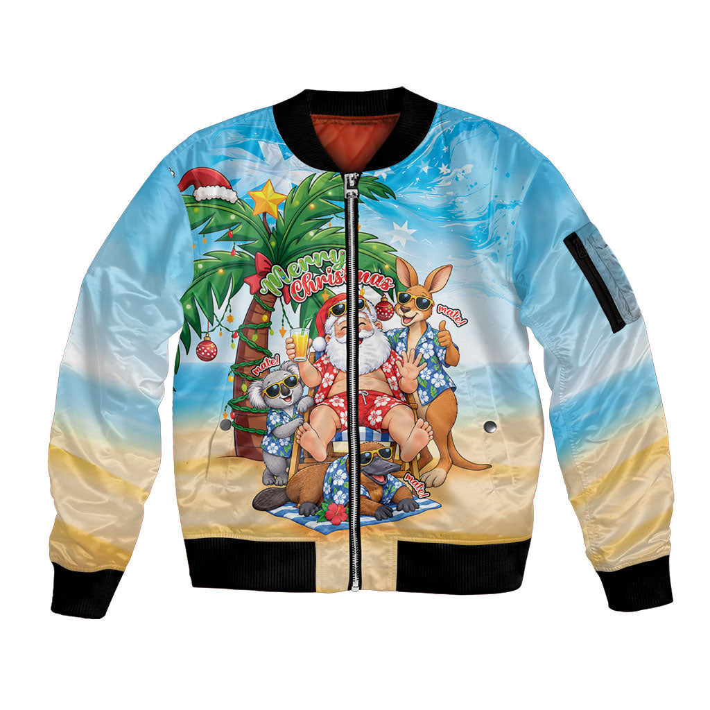 Aussie Christmas Sleeve Zip Bomber Jacket Santa Summer Vibes