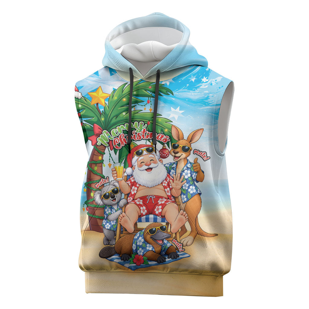 Aussie Christmas Sleeveless Hoodie Santa Summer Vibes