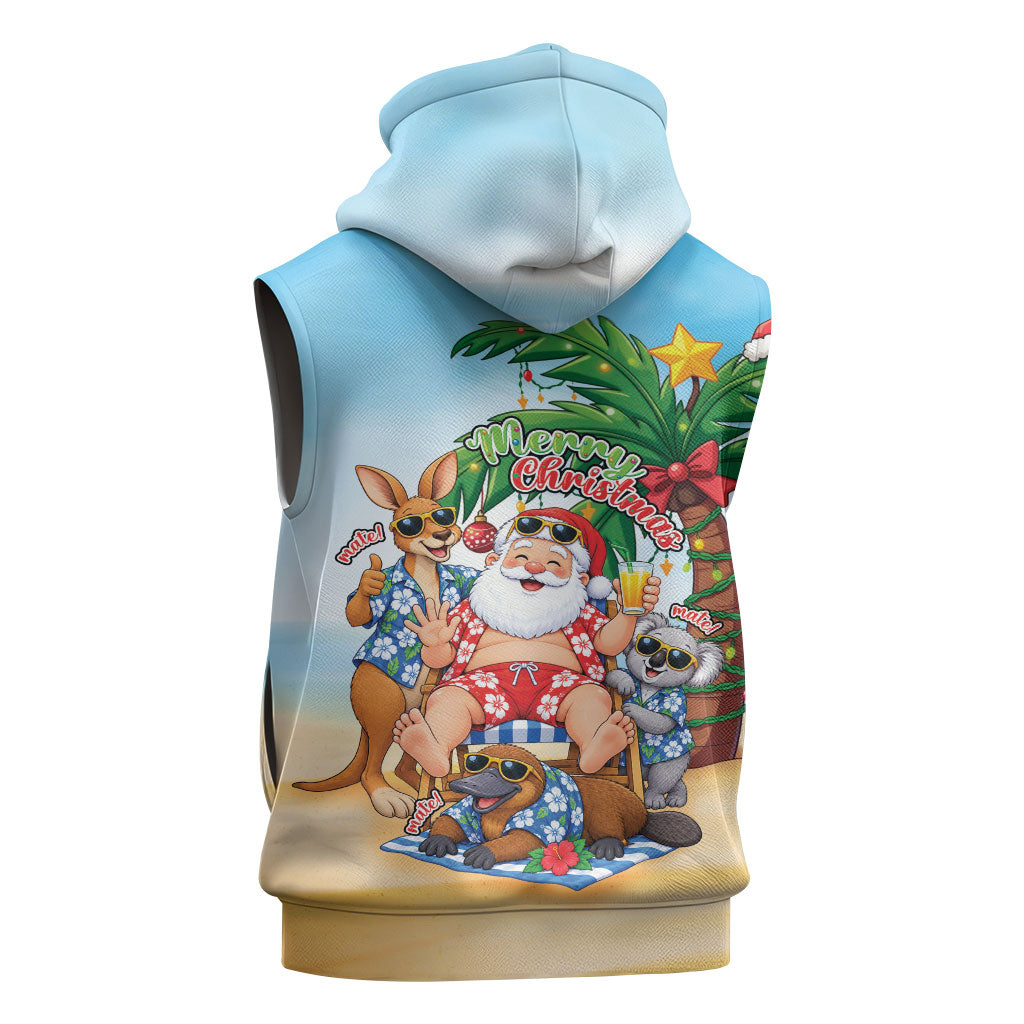 Aussie Christmas Sleeveless Hoodie Santa Summer Vibes