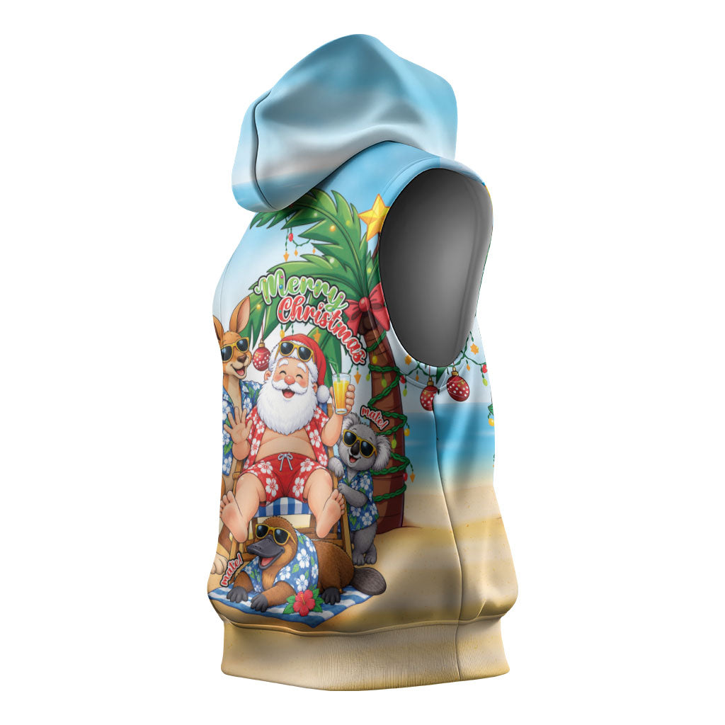 Aussie Christmas Sleeveless Hoodie Santa Summer Vibes