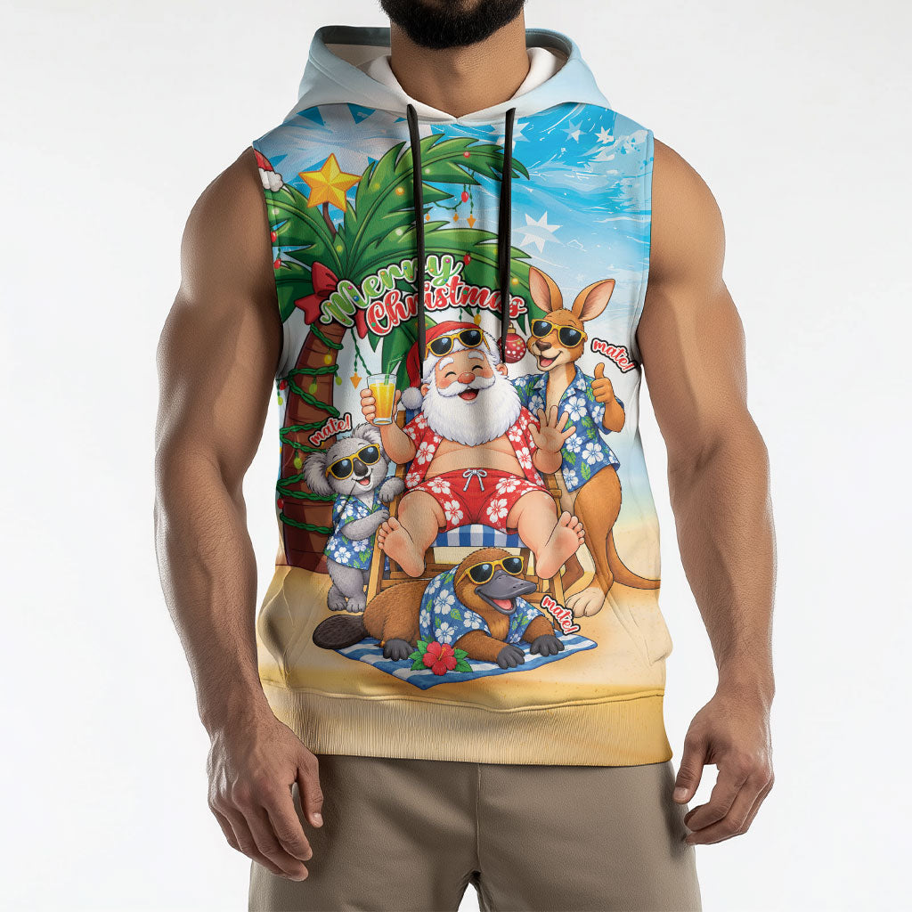 Aussie Christmas Sleeveless Hoodie Santa Summer Vibes