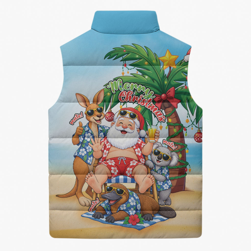 Aussie Christmas Sleeveless Puffer Jacket Santa Summer Vibes