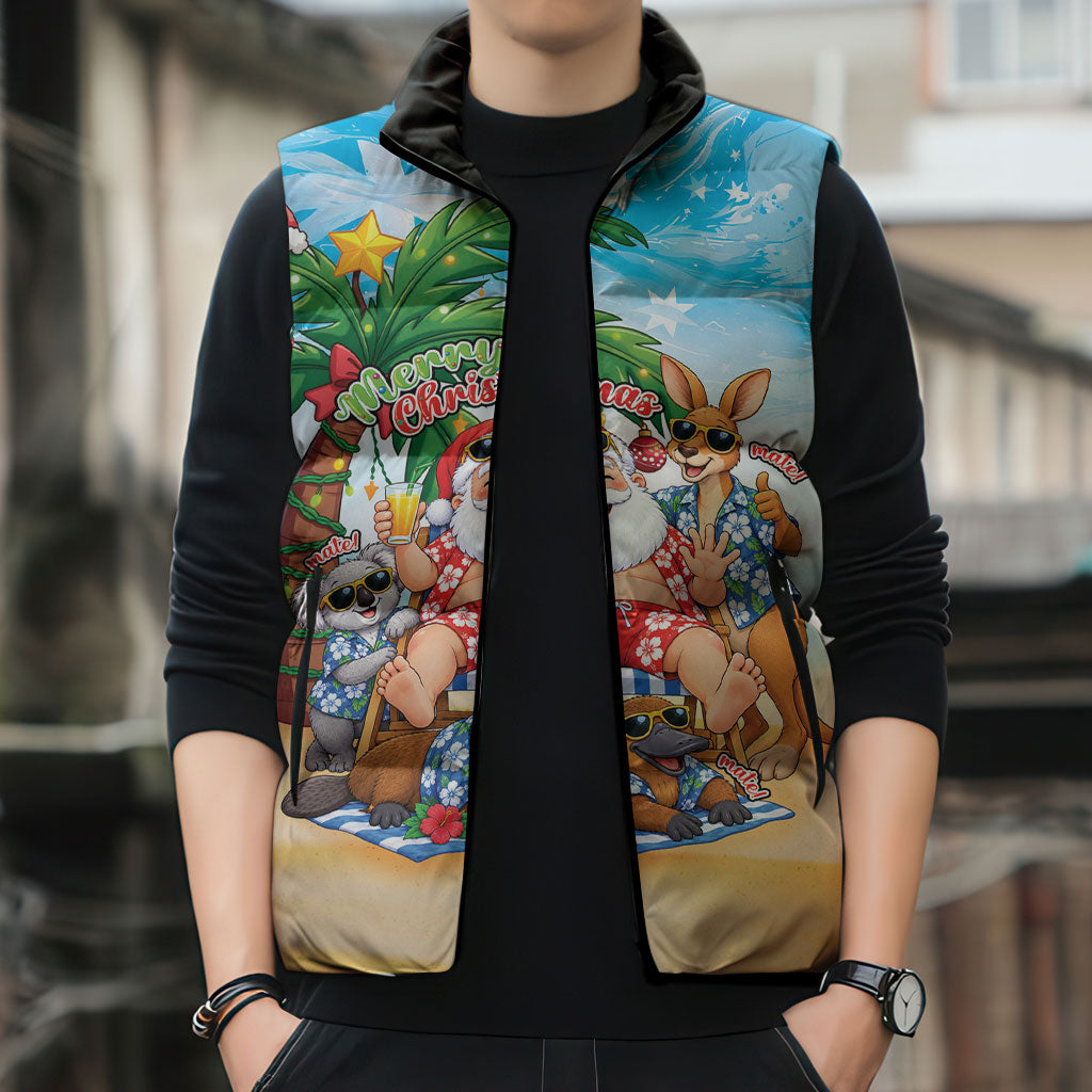 Aussie Christmas Sleeveless Puffer Jacket Santa Summer Vibes