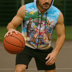 Aussie Christmas Sleeveless Zip Hoodie Santa Summer Vibes