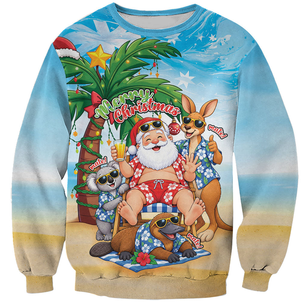 Aussie Christmas Sweatshirt Santa Summer Vibes