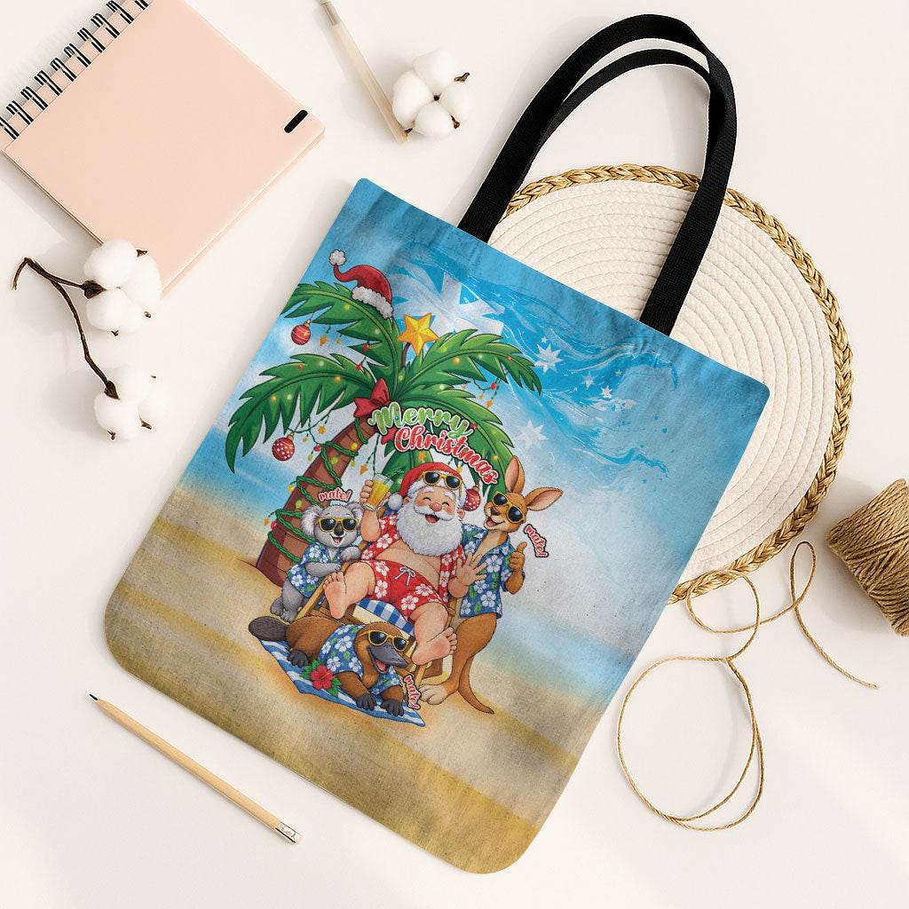 Aussie Christmas Tote Bag Santa Summer Vibes