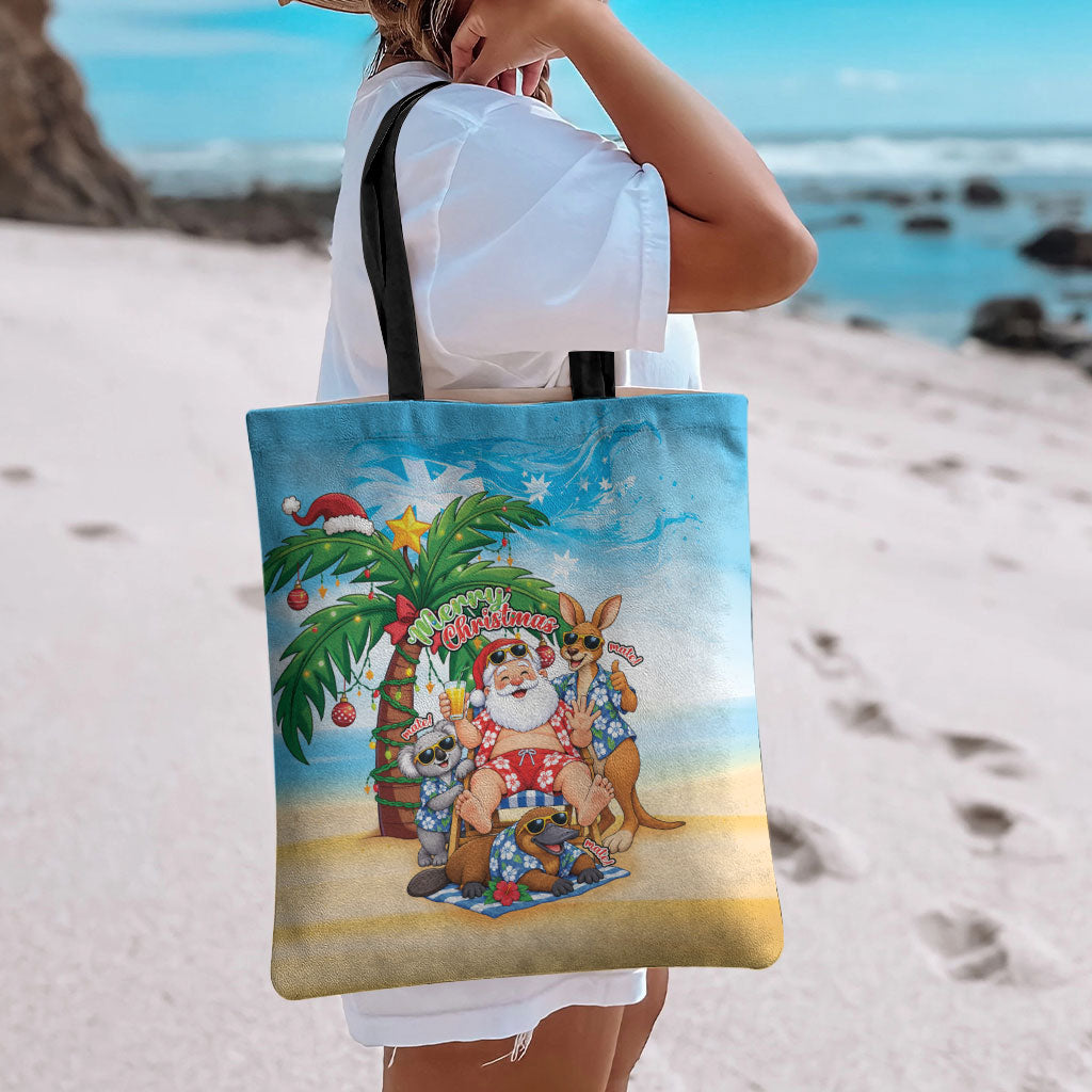 Aussie Christmas Tote Bag Santa Summer Vibes