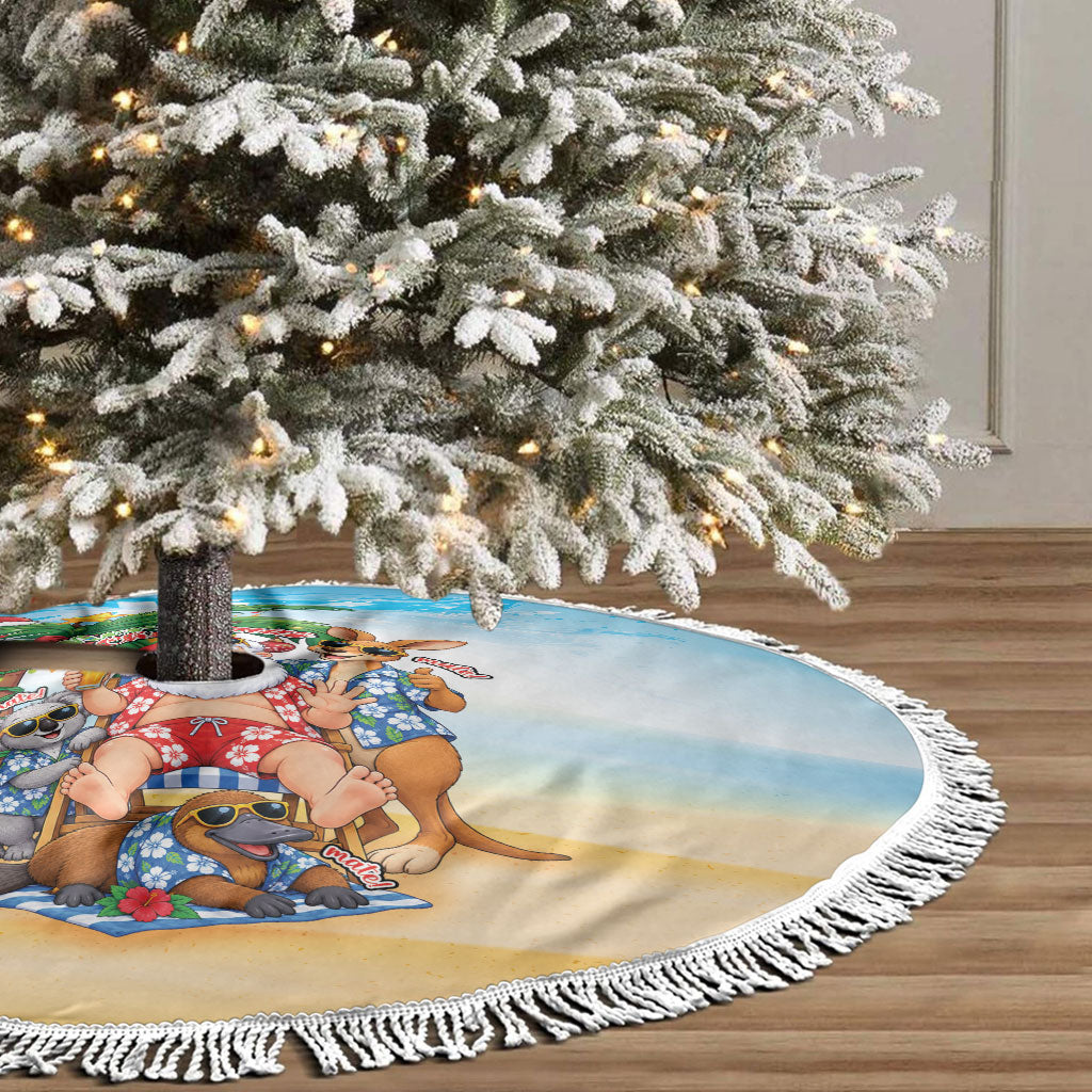 Aussie Christmas Tree Skirt Santa Summer Vibes