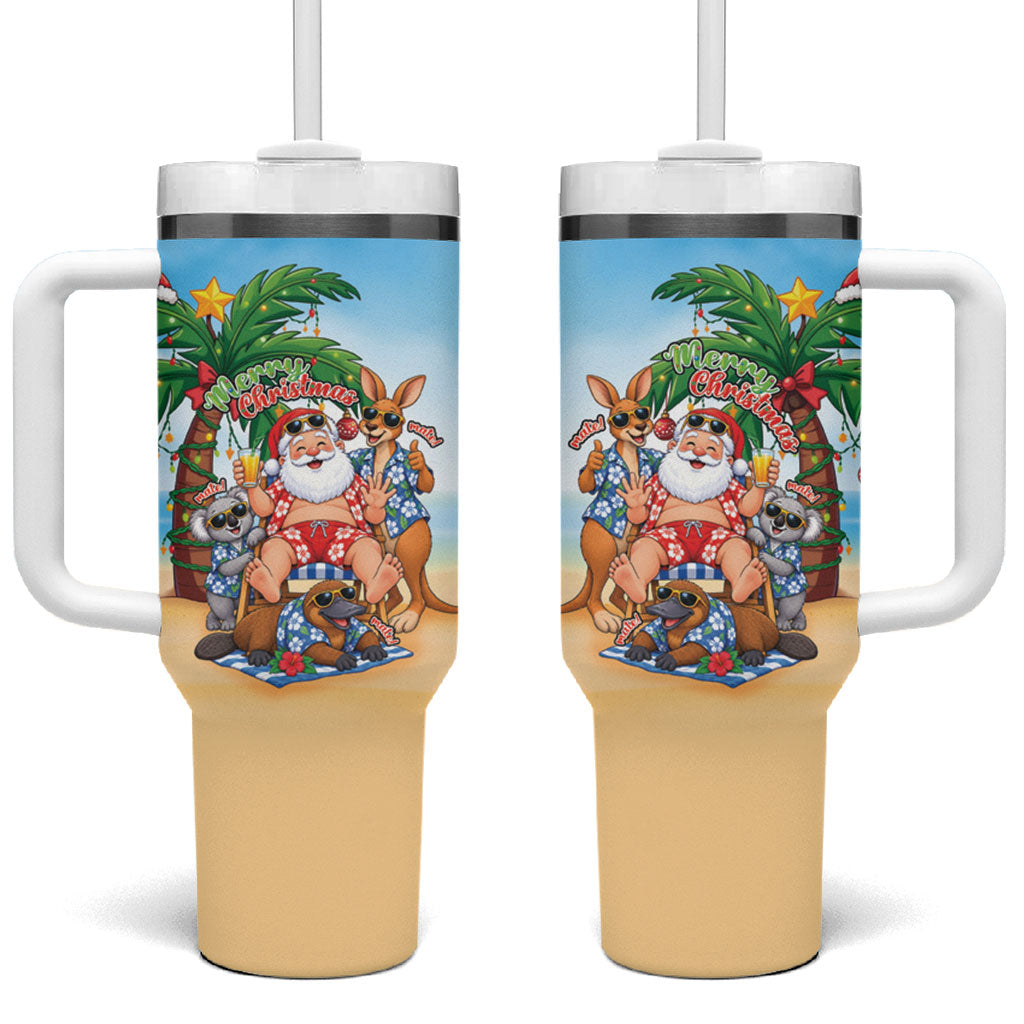 Aussie Christmas Tumbler With Handle Santa Summer Vibes