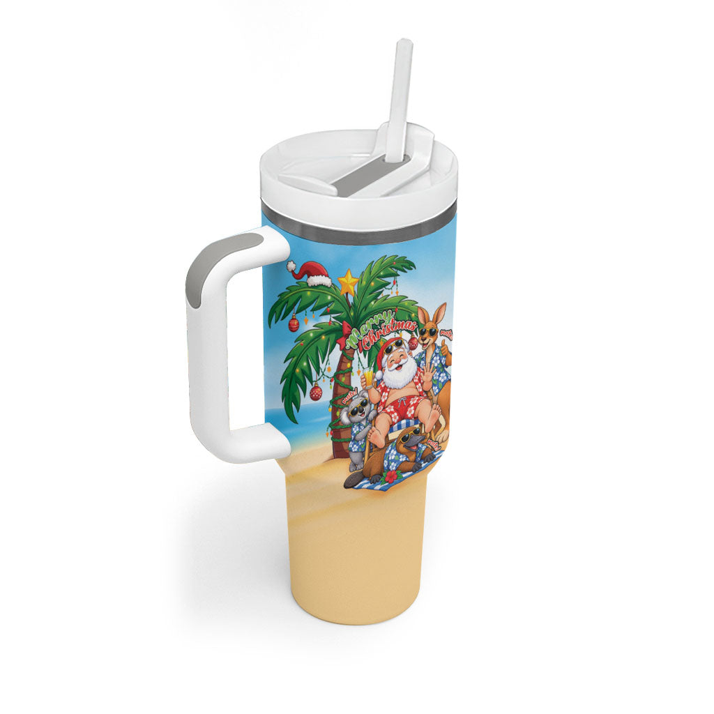 Aussie Christmas Tumbler With Handle Santa Summer Vibes