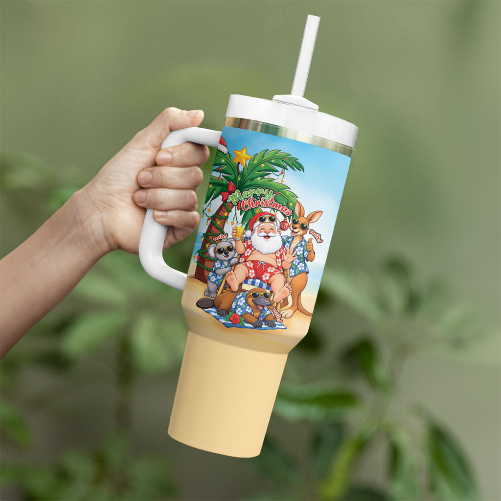 Aussie Christmas Tumbler With Handle Santa Summer Vibes