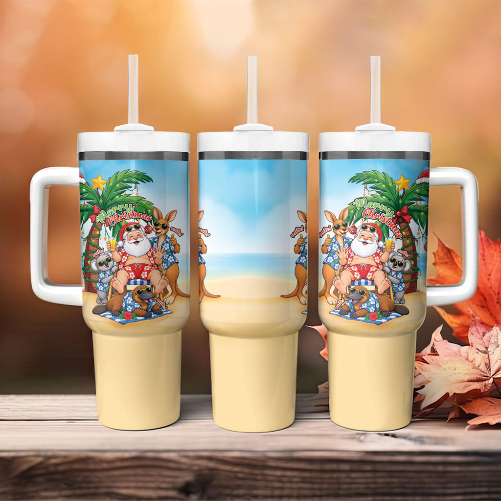 Aussie Christmas Tumbler With Handle Santa Summer Vibes