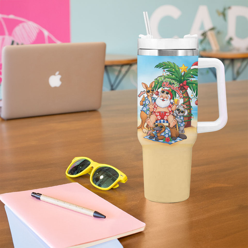 Aussie Christmas Tumbler With Handle Santa Summer Vibes